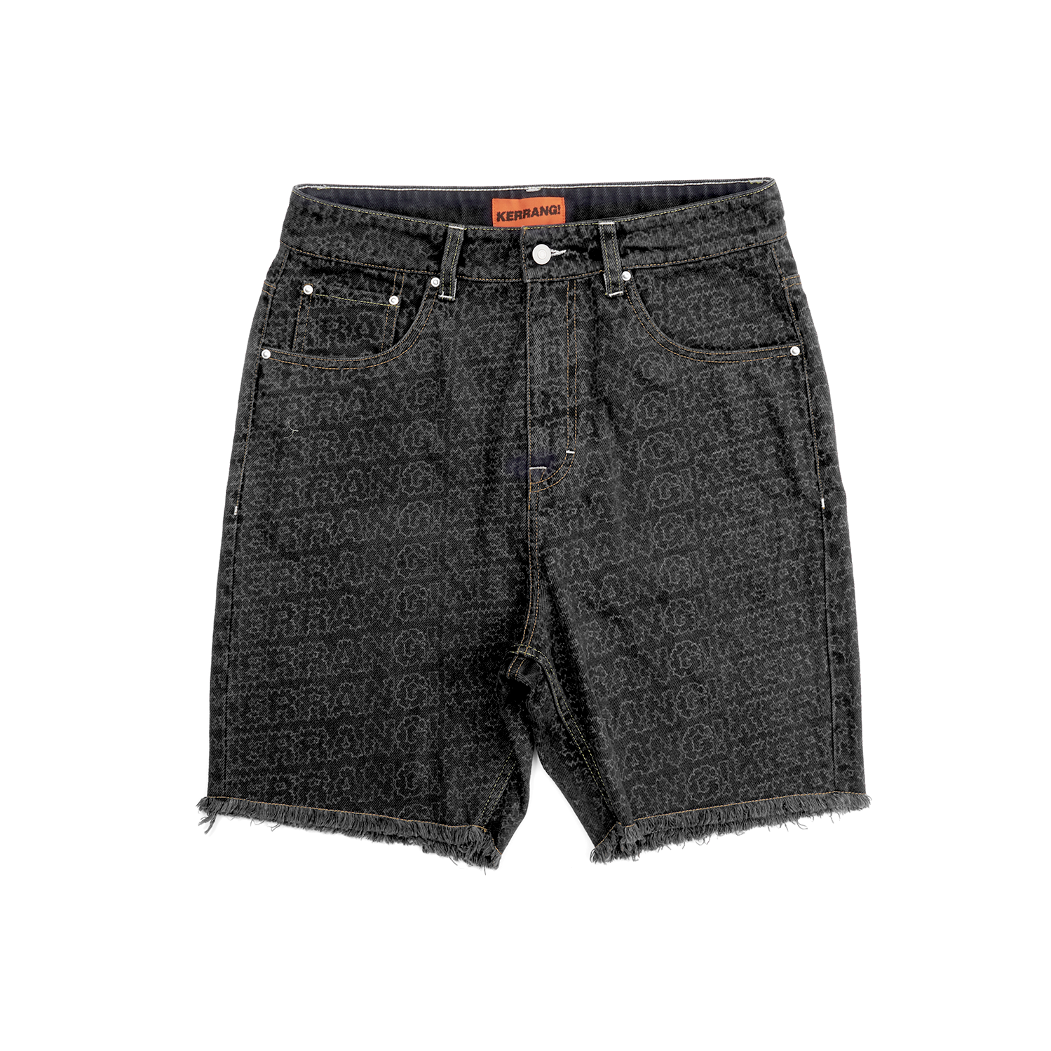 DENIM LASER PRINT SHORTS- BLACK